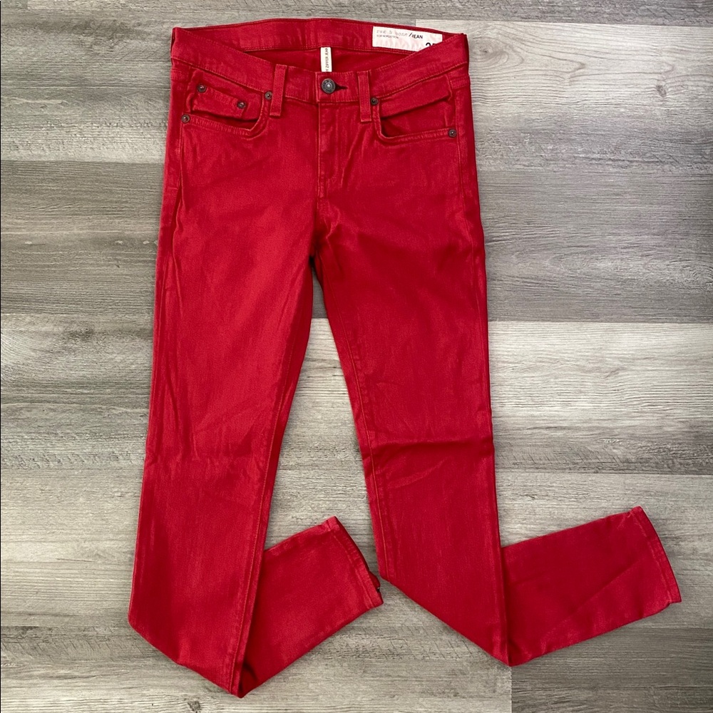 rag & bone Nordstrom Skinny Zipper Jeans Red Slim Stretch Denim USA Made Sz 25